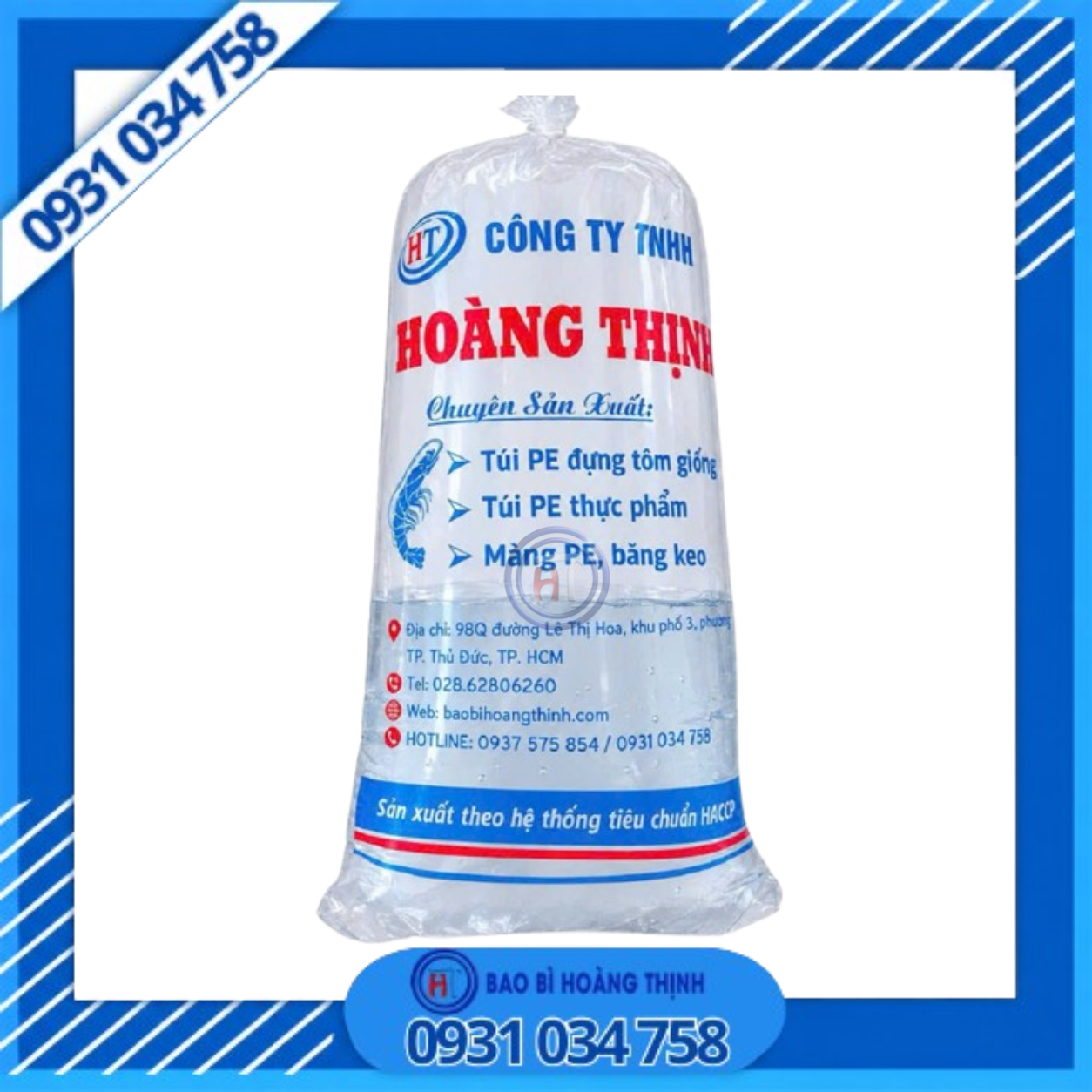 Túi PE đóng tôm giống in logo 2 màu lồng gấp
